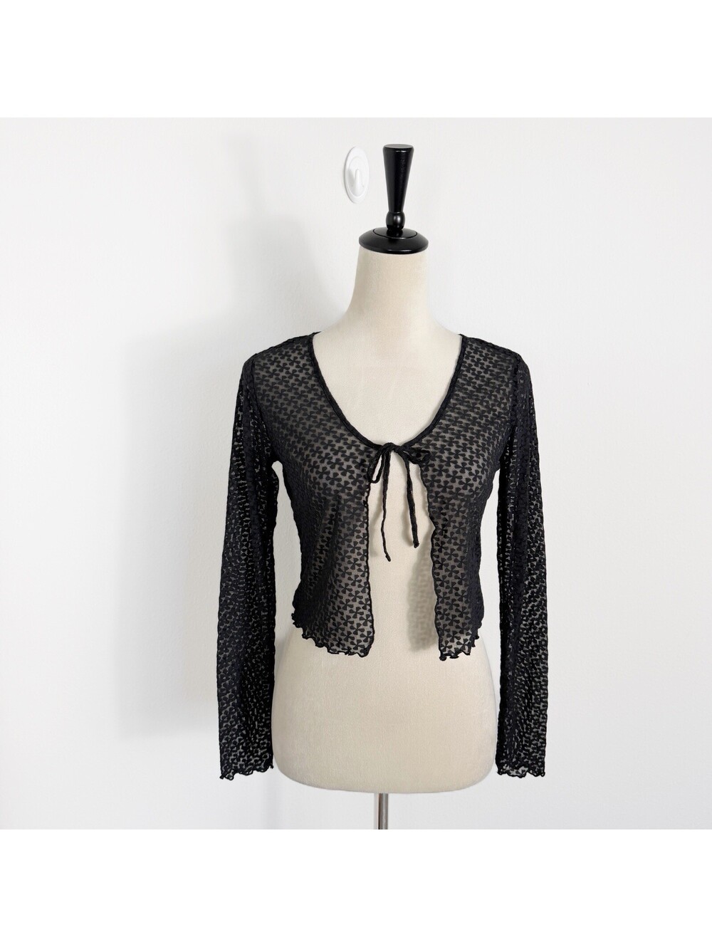 Forever 21 Y2K Black Lace Tie Front Long Sleeve Top Dainty Whimsigoth Size Small